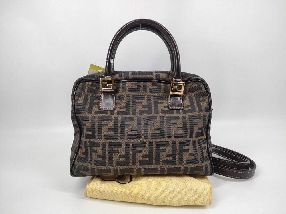 Fendi Zucca Canvas 2-Way Mini Boston Bag Satchel - Brown Leather
